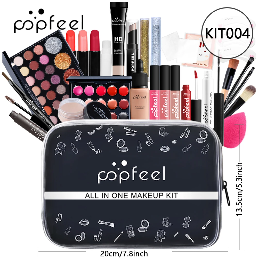 POPFEEL All-in-One Makeup Set for Beginners-Complete Cosmetics Kit with Eyeshadow Palette, Lip Gloss, Lipstick, Concealer, Fou