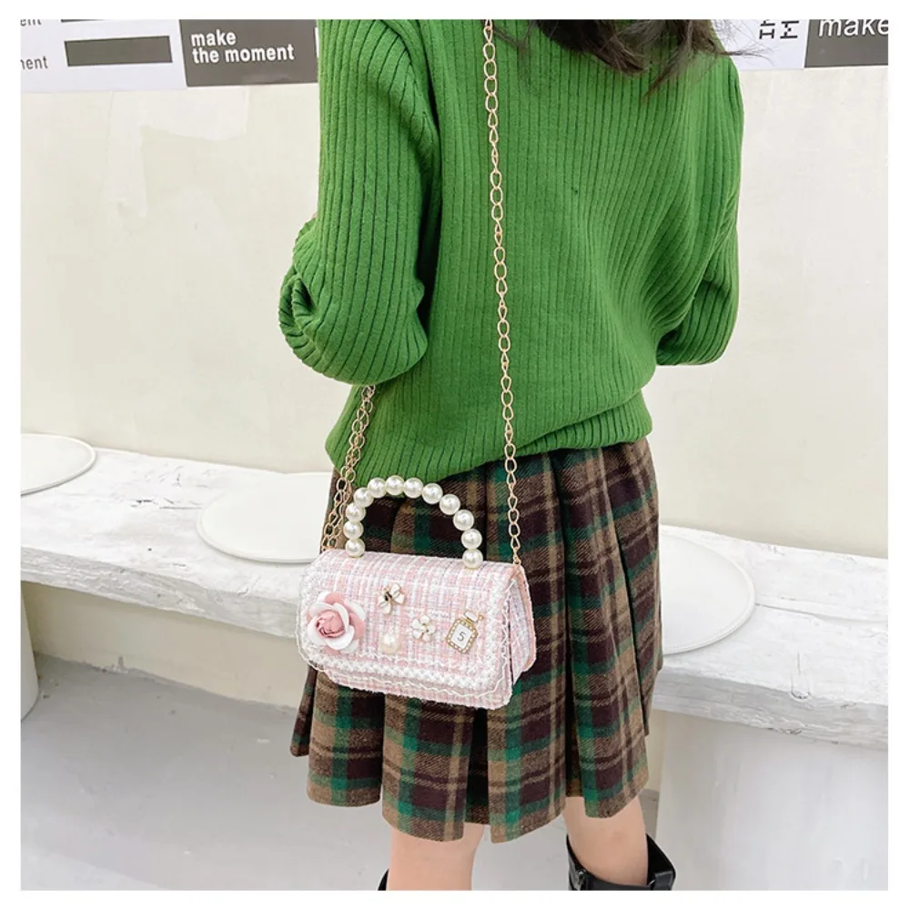 Modische Blumendekoration Kleine Quadratische Tasche Mini Koreanischer Stil Umhängetaschen Perlengriff Kinderhandtasche – Detail 7