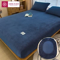 WASART hiver chaud velours polaire drap-housse élastique housse de matelas couple 2 places linge de lit luxe double drap 150x190 2