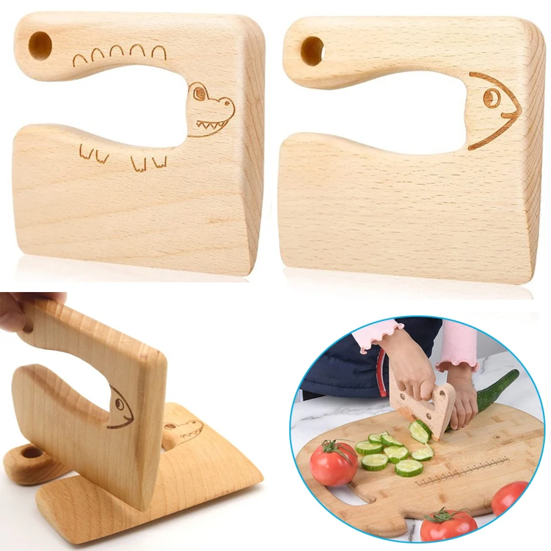 Educational Toys Kitchen Toys Pretend Kitchen Toys Safe Wooden Kids Knife Cooking Toy Simulation Knives Cutting Fruit Vegetable Children Kitchen Pretend Play Montessori Education