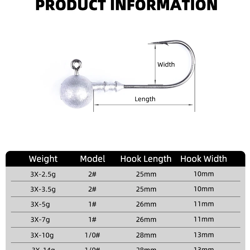 OUTKIT 10 Stück 3X/4X starker Jig-Kopfhaken, Druckguss, Angeln, Bluthaken, Kopf, Jig-Köder, harter Köder, weicher Wurm, Jighaken zum Angeln – Detail 2