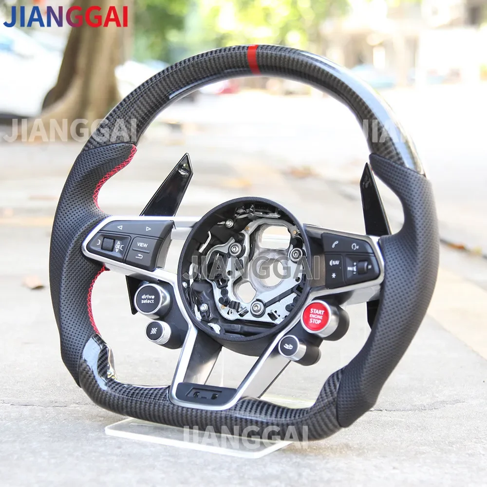 Carbon Fiber Steering Wheel for Audi R8 TT TTS 2016-2023 Sport Racing Wheel with Buttons Paddle Shifts Trim Cover Star Buttons - Image 4