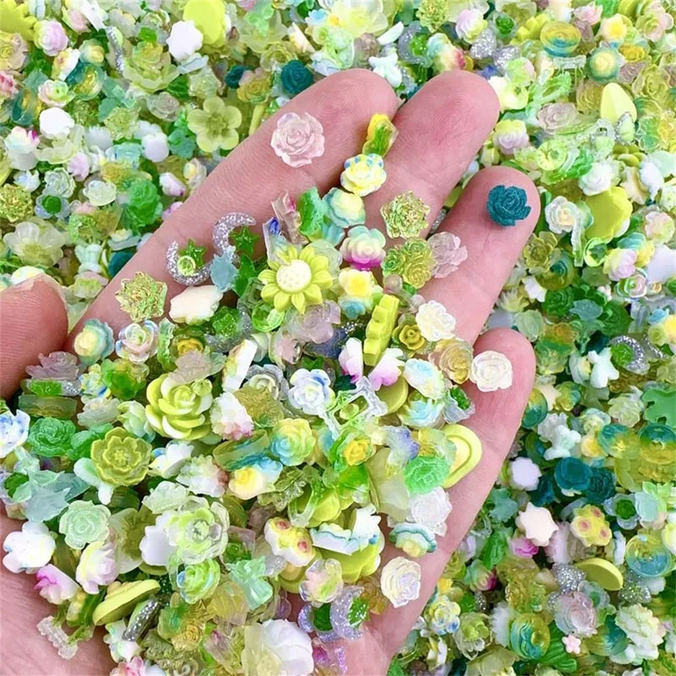 50pcs zufällig gemischte Form Harz Blume Nagel Charms Teile Bogen Liebe transparente Rose Bär Nail Art Dekorationen Zubehör DIY – Detail 10