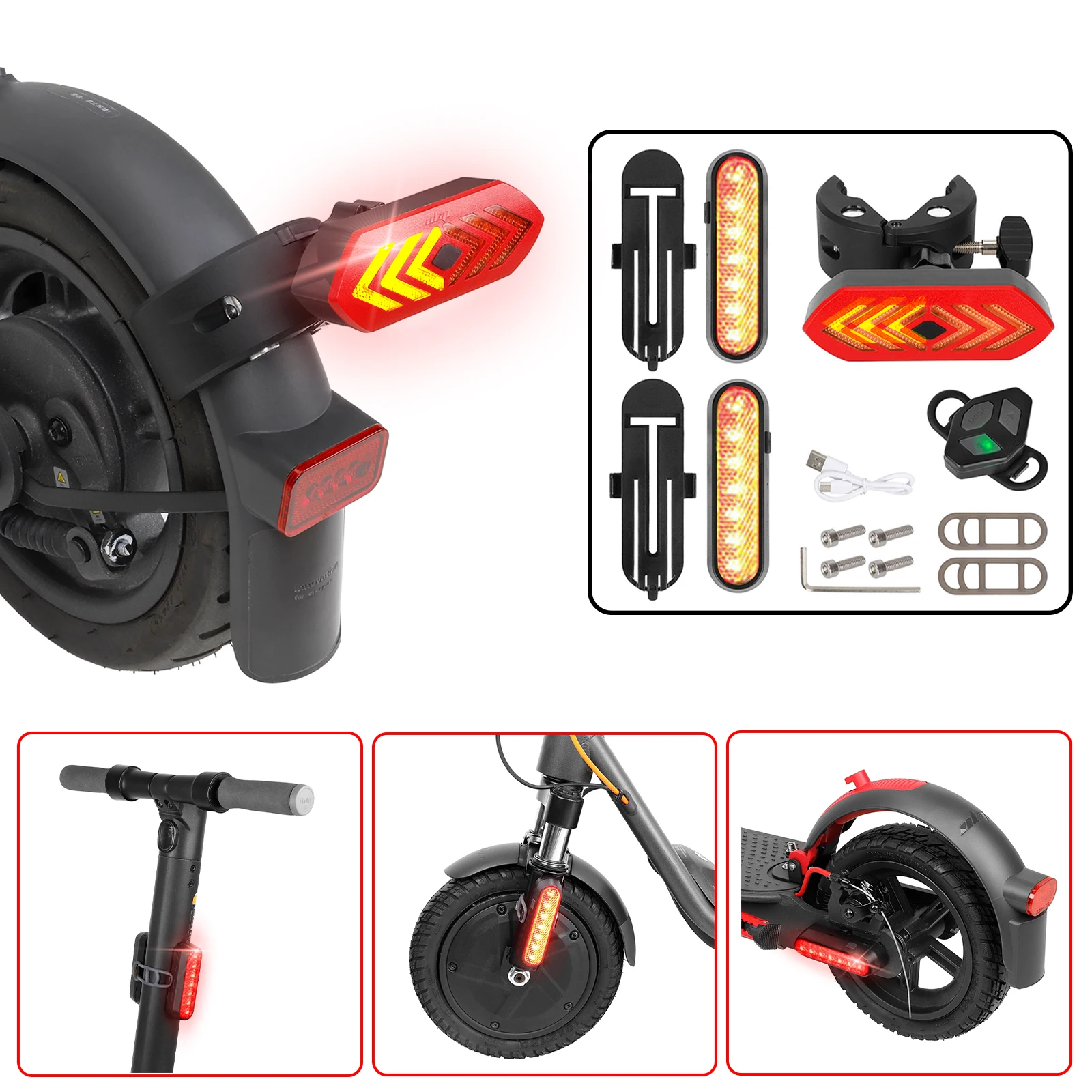 Scooter Wireless Remote Control Turn Signal Light USB Charging