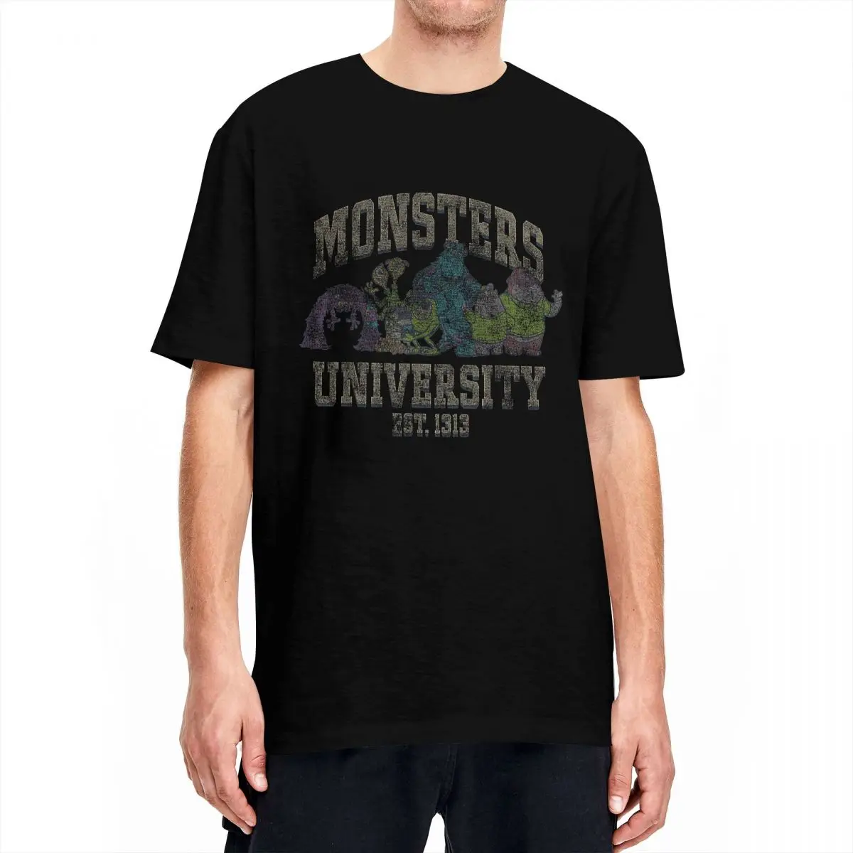 

Men Women's T-Shirts Monsters University Est. 1313 Group Shot Cotton Tee Shirt Short Sleeve T Shirt Crewneck Tops New Arrival