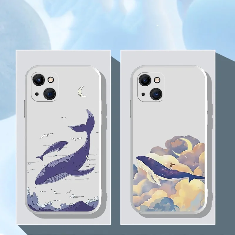 Anime Whale Matte Soft Silicone Phone Case - Artistic Scene Design Cover