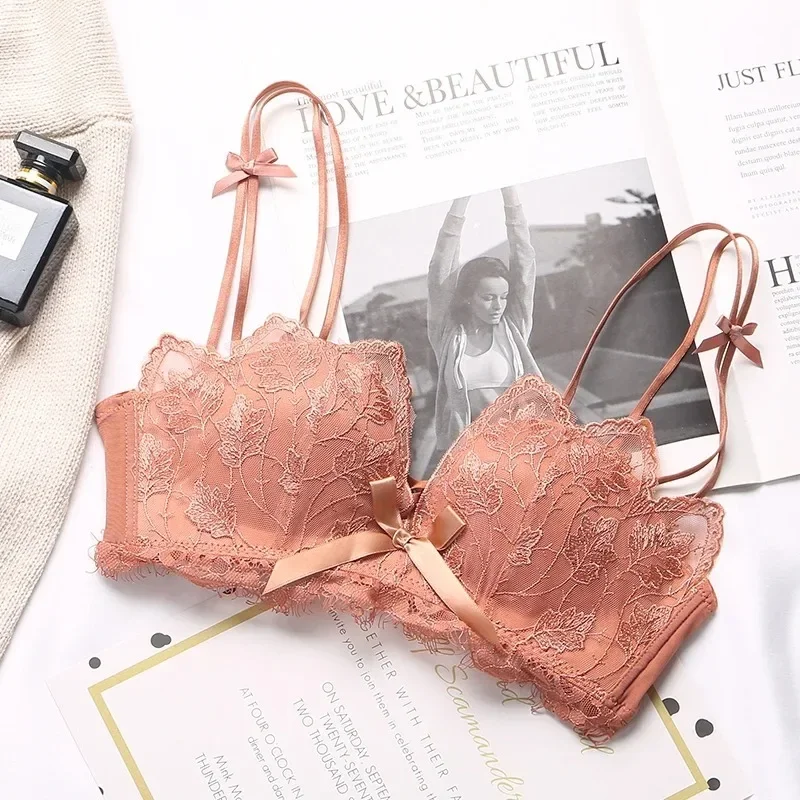 Lace Floral Embroidery Sexy Bra Comfortable Adjustable Women Underwear 3/4 Cup Wireless Girl Brassiere Bralette 3