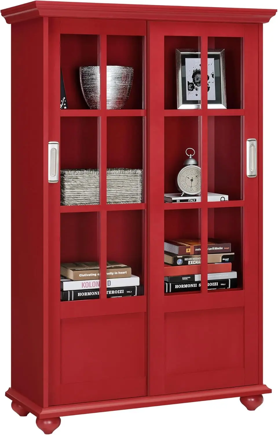 Ameriwood Home Aaron Lane Bookcase with Sliding Glass Doors, Red