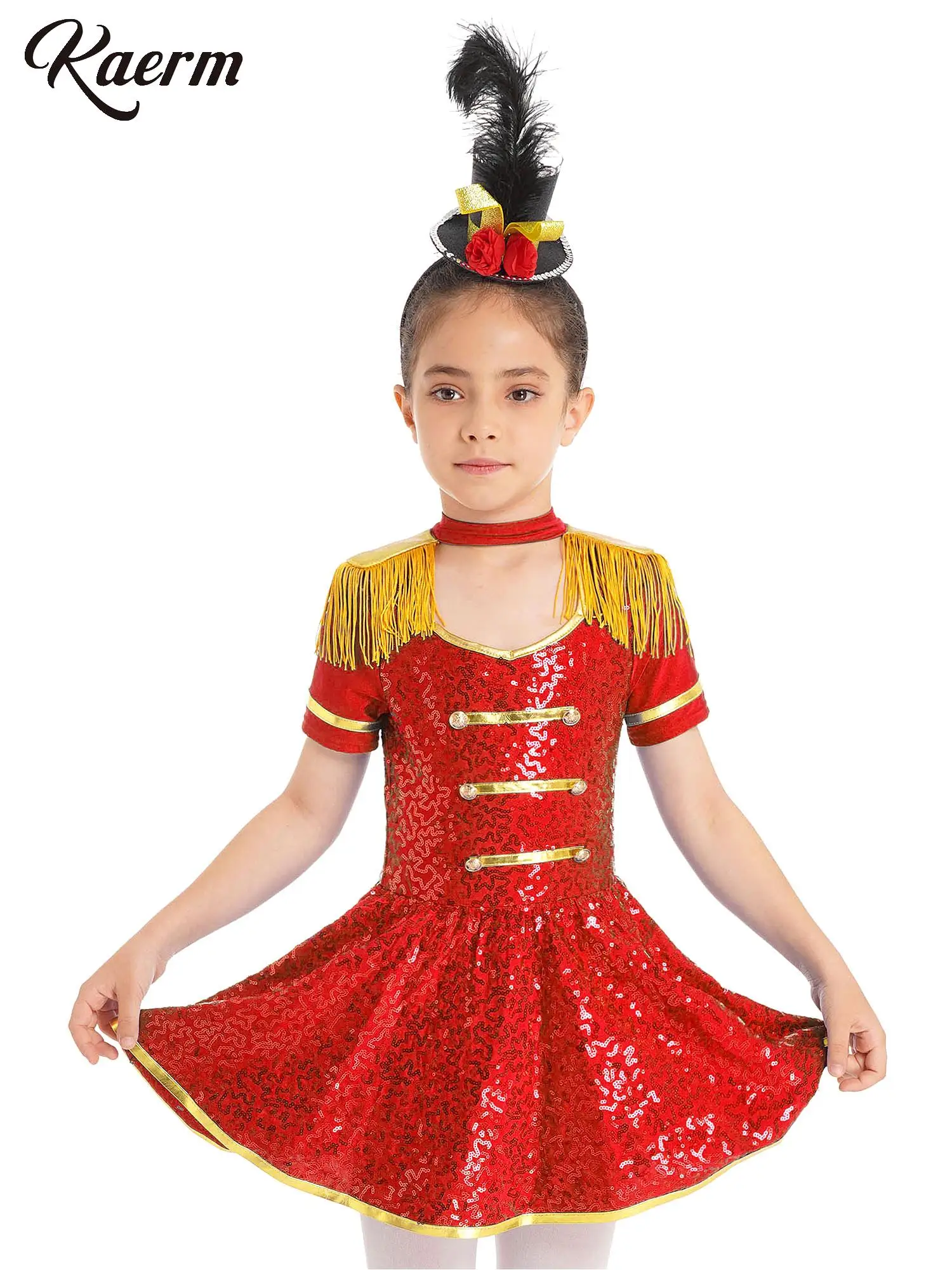 KidsGirlsDrumMajoretteMarchingBandDanceOutfitSequinsTassel