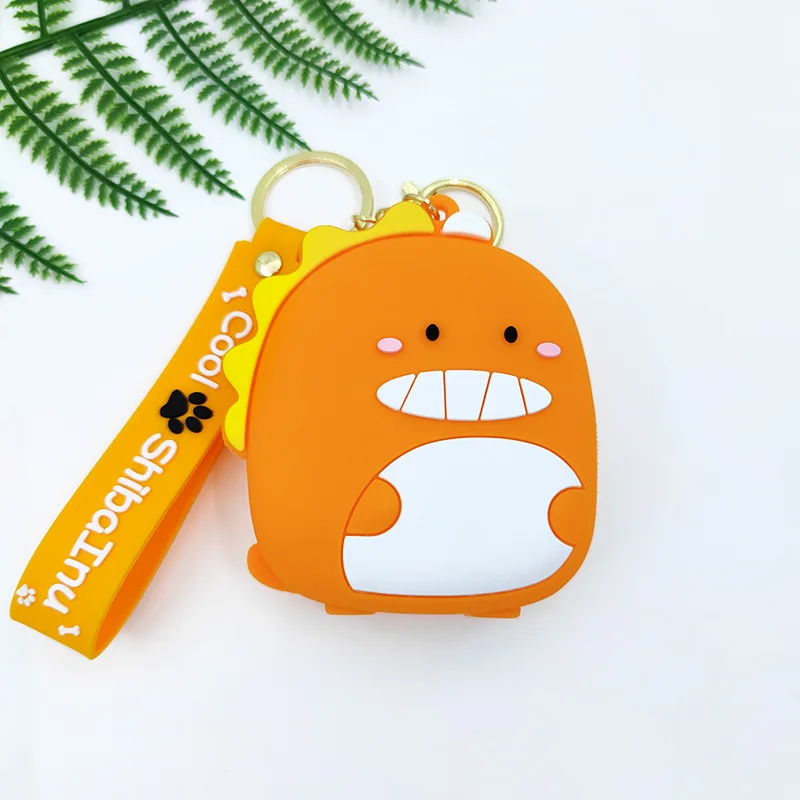 Cute Dinosaur Bag Portable Bucket Coin Purse Silicone Coin Bag Sundries Storage Women's Pendant Keychain