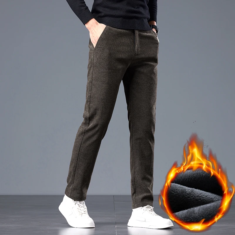 Winter Warme Fleece männer Casual Hosen Mode Koreanische Dünne Chenille Stoff Elastische Verdicken Business Plüsch Samt Thermische Hosen – Detail 14