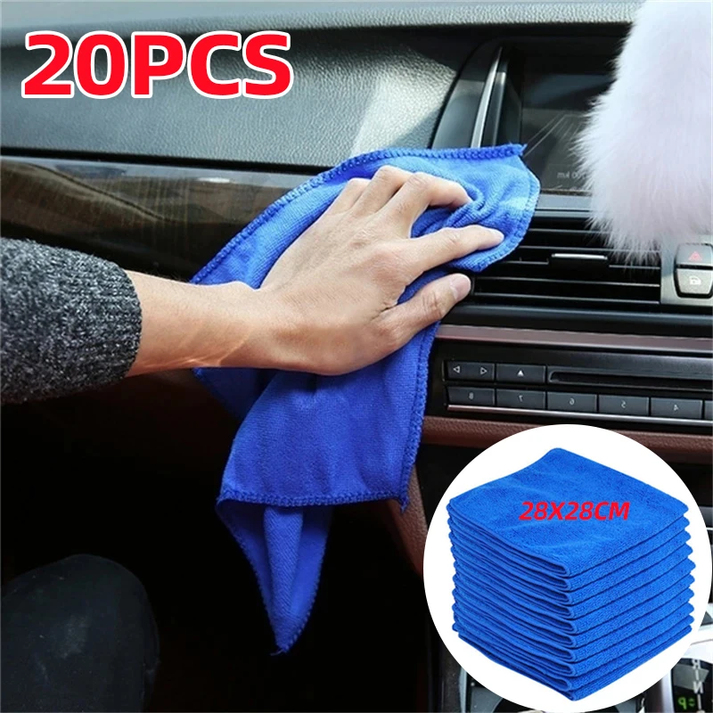 

5/20Pcs Soft Blue Thin Car Wash Microfiber Towels Drying Cloth Hemming Wash Towel Water Suction Polishing Car Cleaning Tools