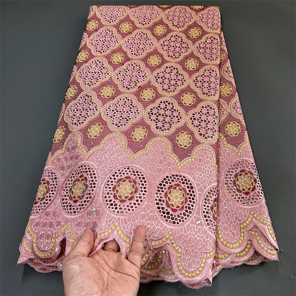 

2023 Latest High Quality African Nigerian Pure Tulle Damask Lace Fabric Embroidery Party Dress Sequins Cotton 5yards