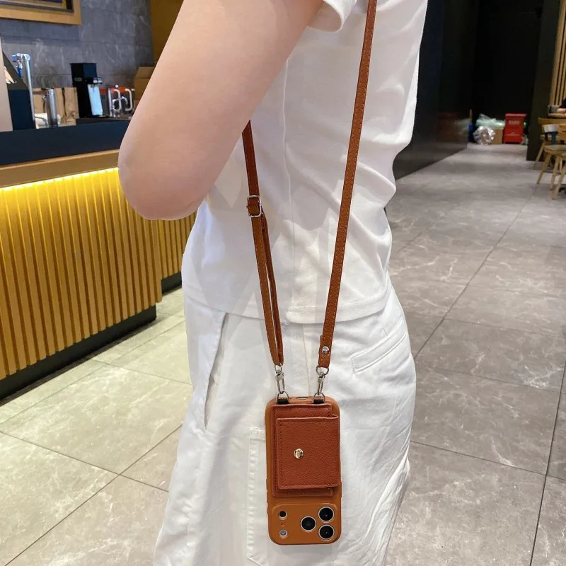 Crossbody Lanyard Strap Wallet Card Holder Case – PU Leather Silicone Cover