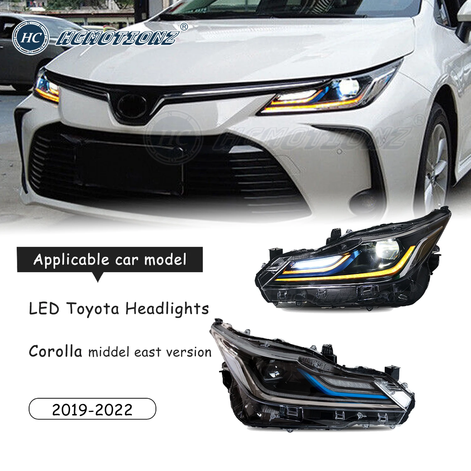 

HCMOTIONZ LED Headlights for Toyota Corolla 2019-2022 Middel East Version Car Styling Front Lamps Assembly Accessories