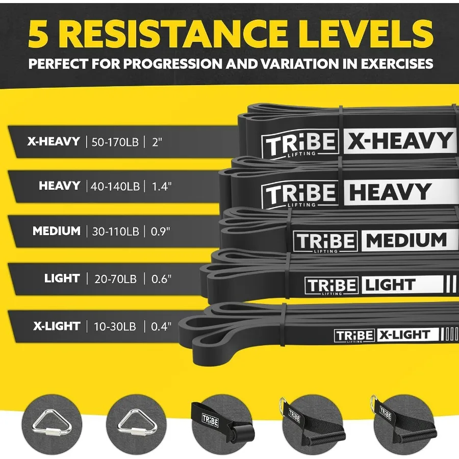 Long Resistance Bands for Working Out Men and Women - Set of 5 Pull-Up Bands, Rubber Handles and Door Anchor - Workout Bands Res