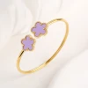 Adjustable Stainless Steel Gold-Plated Five-Leaf Flower Open Bangle Classic For Man Woman Luxury Party Jewelry Lucky Clover 2