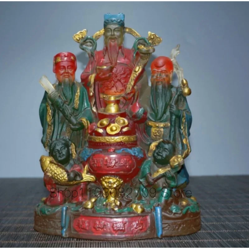 

Colorful Glaze Carving 3 God of the Wise Fu, Lu, Shou Longevity Wealth Statue