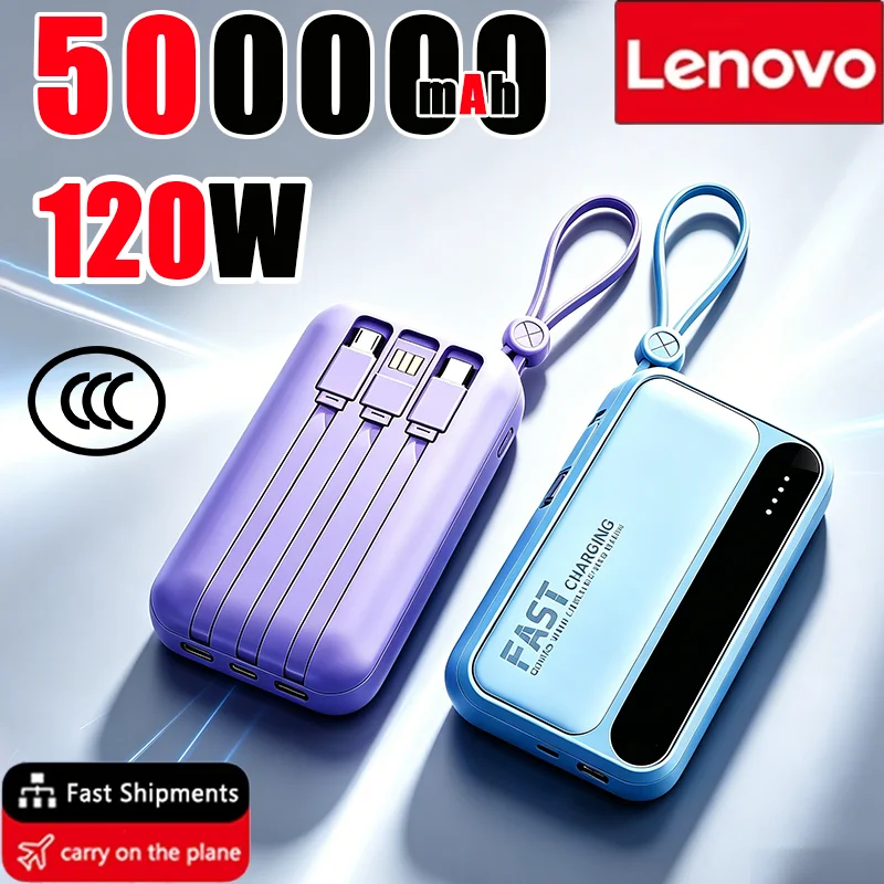 Lenovo New 50000mAh Capacity Power Bank Fast Charging Mini 4 Cables Portable External Battery Type C For iPhone Samsung Android 1 Lenovo New 50000mAh Capacity Power Bank Fast Charging Mini 4 Cables Portable External Battery Type C For iPhone Samsung Android 1