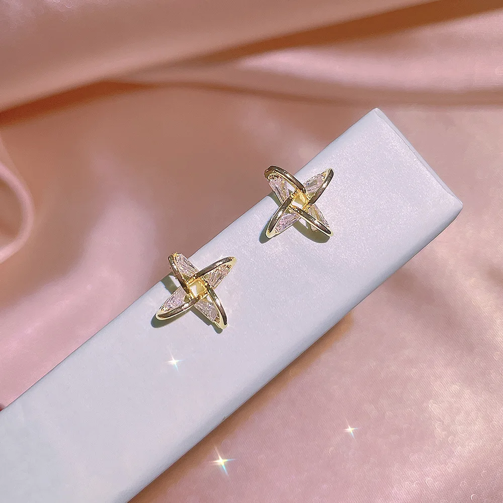 New Trendy 14K Real Gold Plated Bowknot Earrings for Women High Quality Jewelry S925 Silver Needle Stud Wedding Party Gift