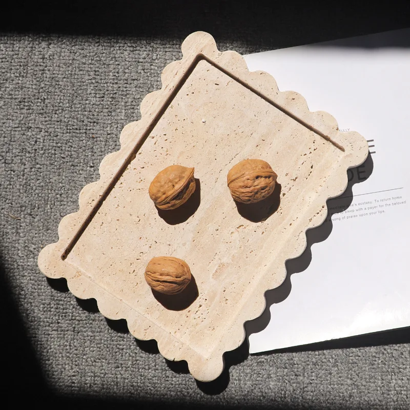 Wabi-Sabi Style Retro Natural Yellow Travertine Fruit Plate Tray Ornament Jewelry Plate Home Decor 3