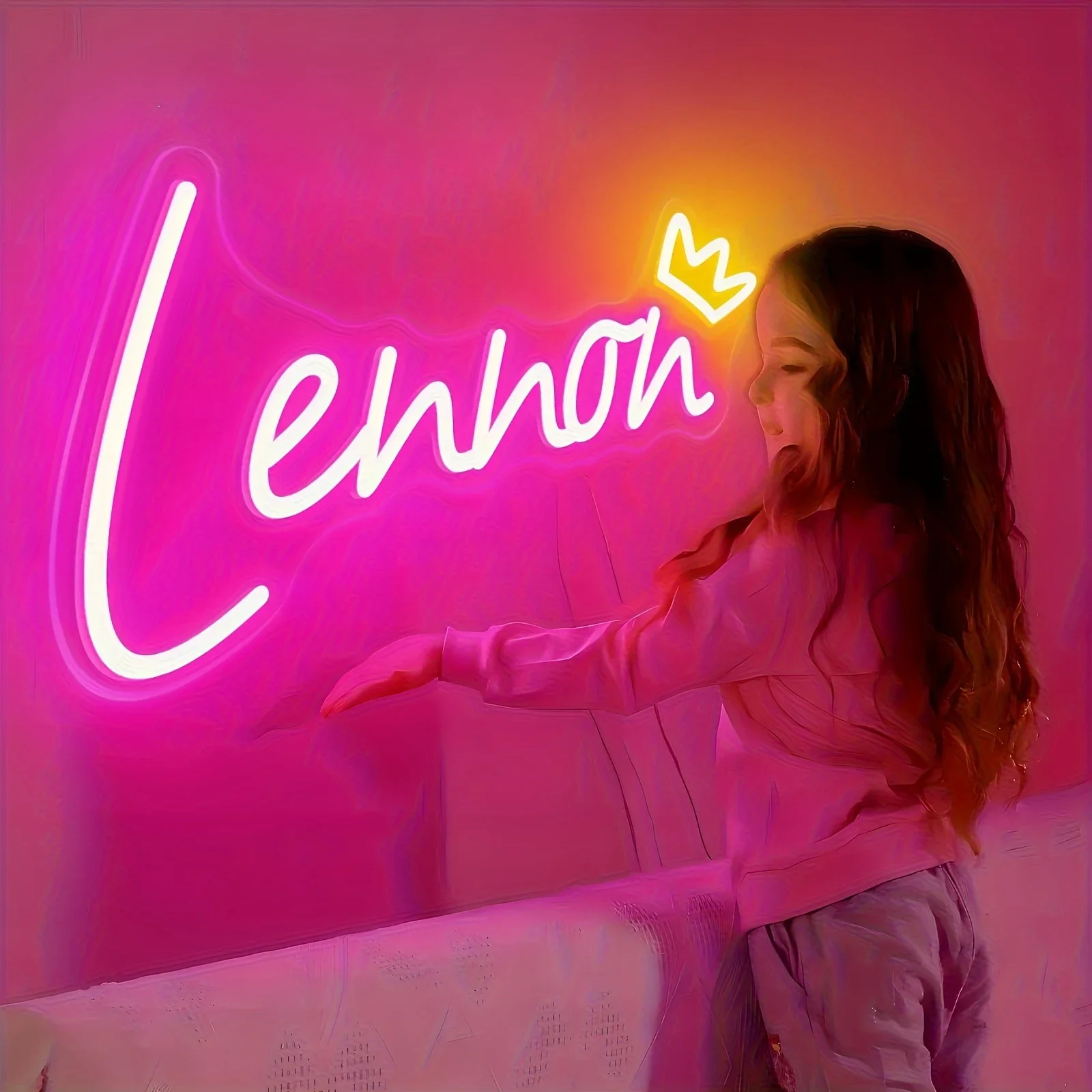 Personalized Neon Sign with Crown - USB Powered Wall Decor