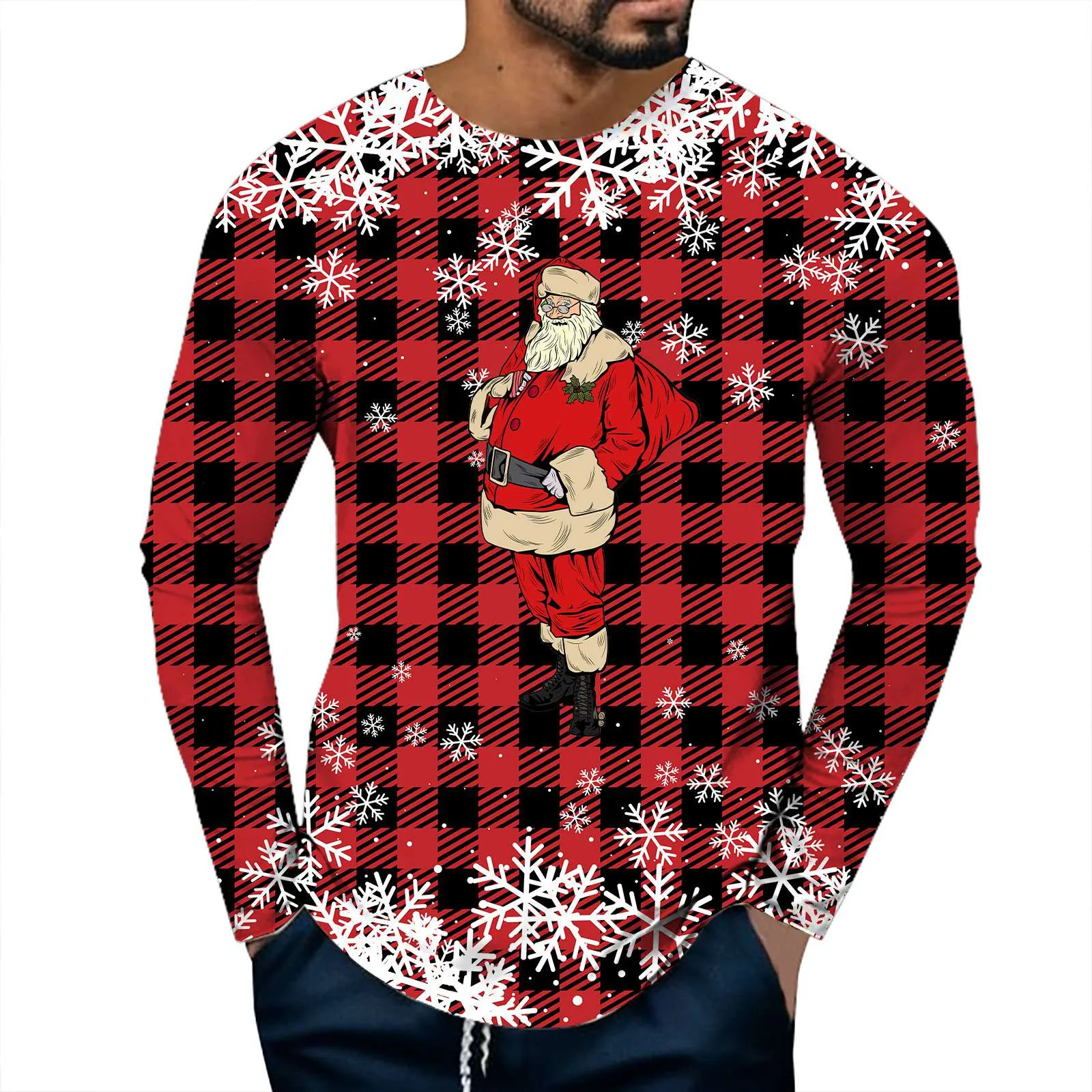 

Мужской Рождественский клетчатый Повседневный пуловер с рождественским принтом для отца женский спортивный Повседневный