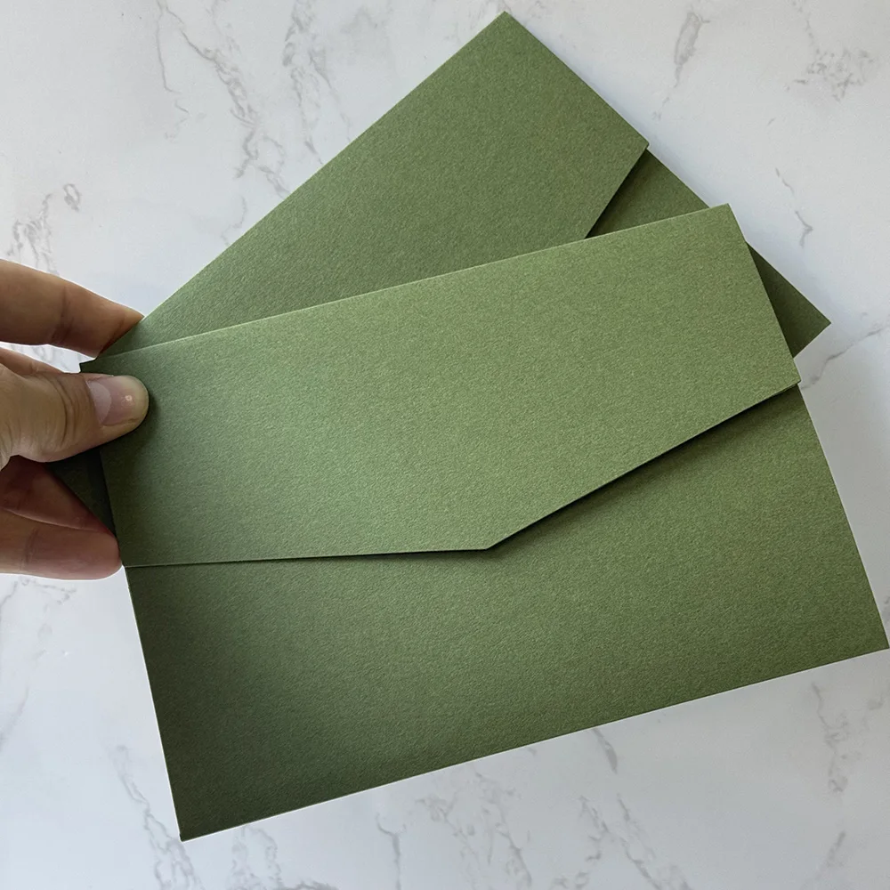 25pcs Blank Pocketfold Card Invitation DIY wedding paper envelope，Matcha Green