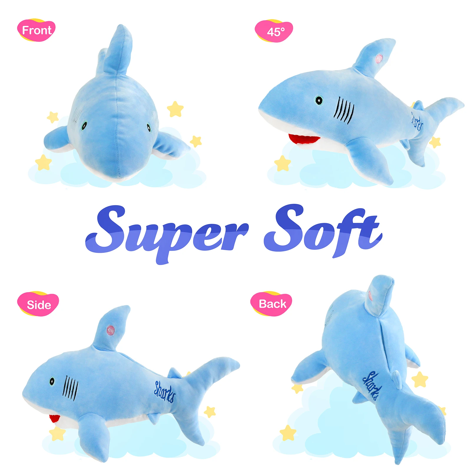 Plush Toy 50cm Light-up Shark Glow LED Luminous Doll Pillow Gifts for Kids PP Cotton