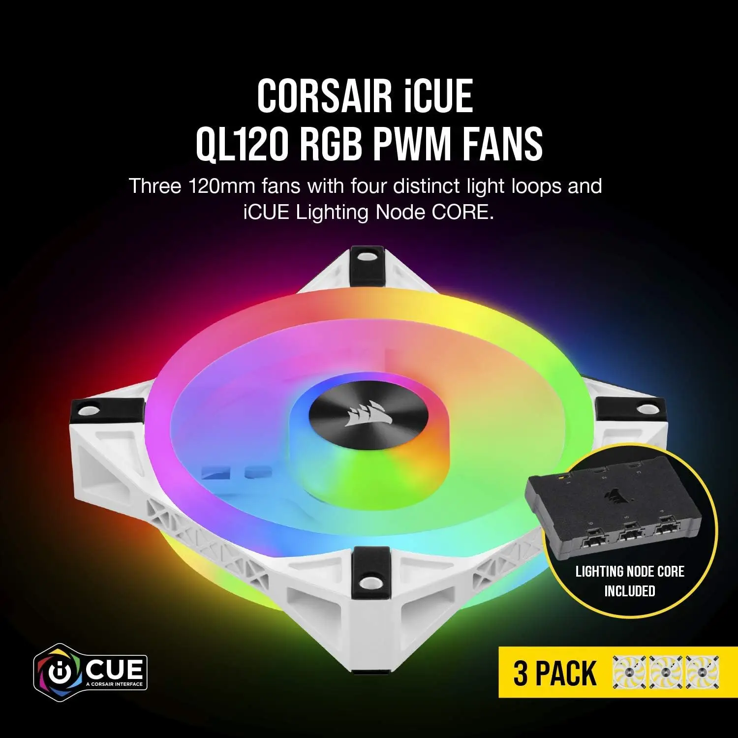 Corsair QL Series iCUE QL120 RGB 120mm RGB LED PWM Black White Fan
