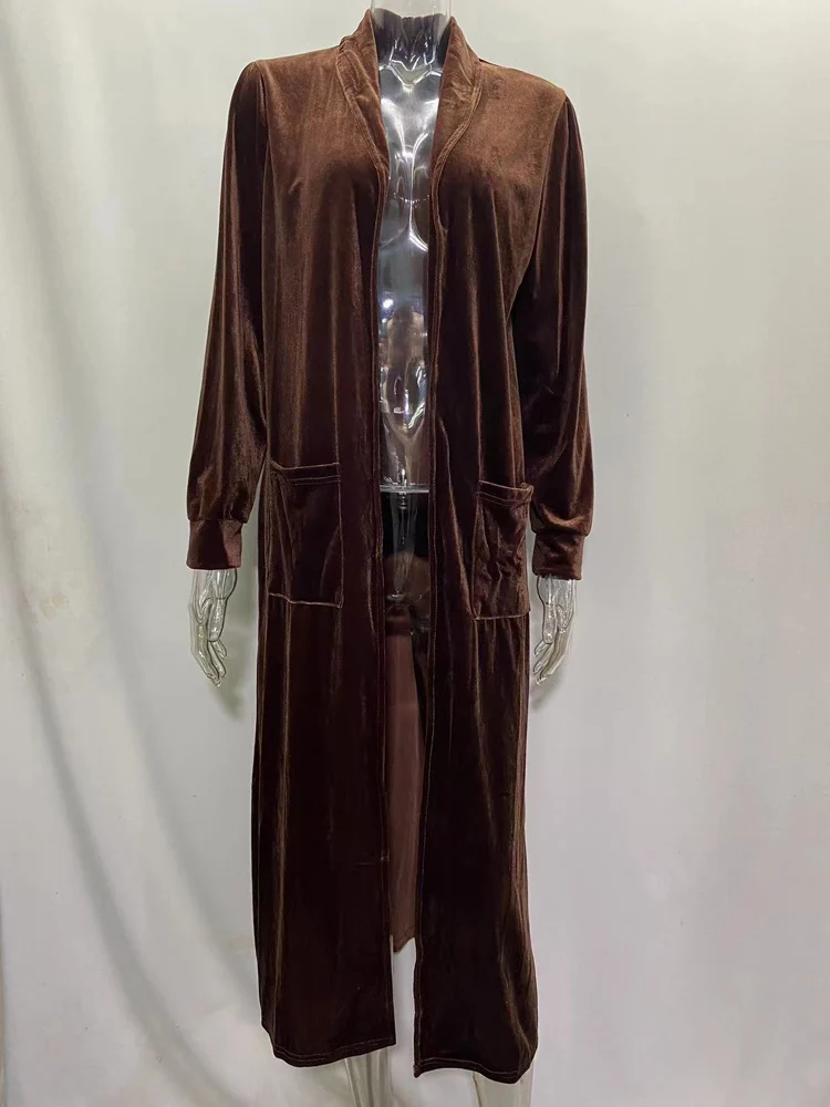 Gold Velvet Long Cardigan Coat for Women
