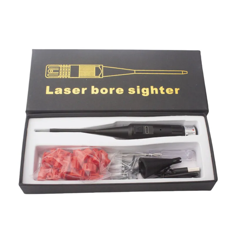 Red Laser Bore Sighter Collimator .17 .22 To 12GA Caliber Sight With 32 Adapters