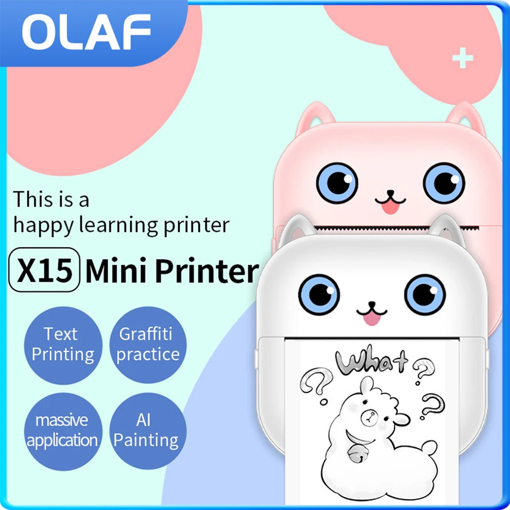 Mini impressora portátil de 57 * 25 mm com etiquetas adesivas para impressão de papel colorido HD Impressora térmica para celular APP Conectividade sem fio Bluetooth Impressão de fotos Presentes para crianças