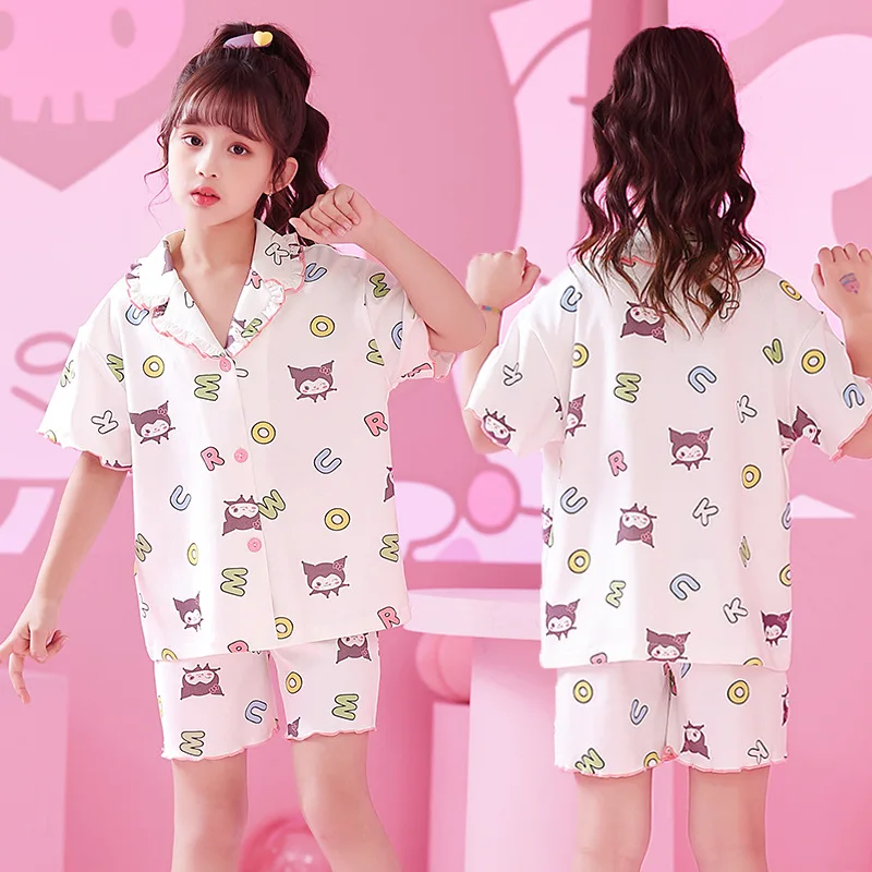 Conjunto de pijama de algodão kawaii infantil, Sanrio Kuromi Cinnamoroll,  pijamas fofos dos desenhos animados, Melody Kids, roupas domésticas, verão  - AliExpress