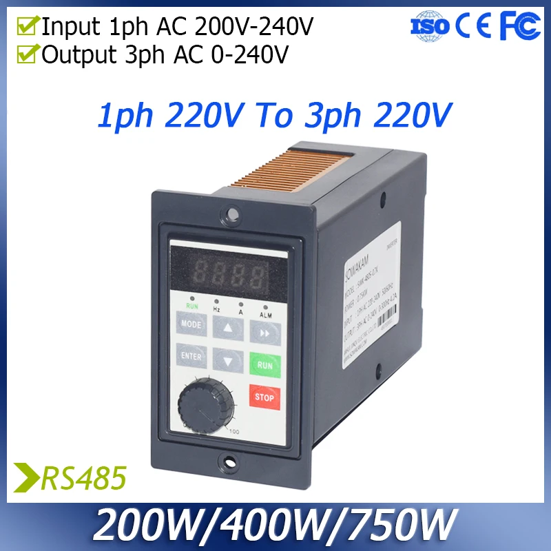 

VFD 200W 400W 750W 220V RS485 Single-phase Input Three-phase Output Frequency Converter Motor Speed Controller Small AC Drive