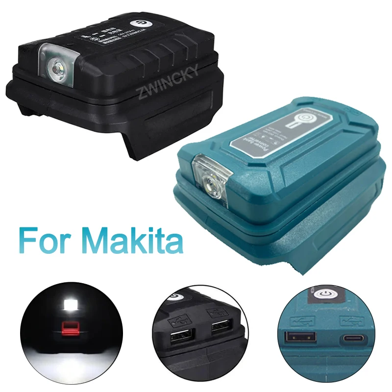 LED Working Light Adapter For Makita 14.4V 18V Li-on Battery With USB Type C Port Power Bank for Makita BL1830 BL1430 BL1850
