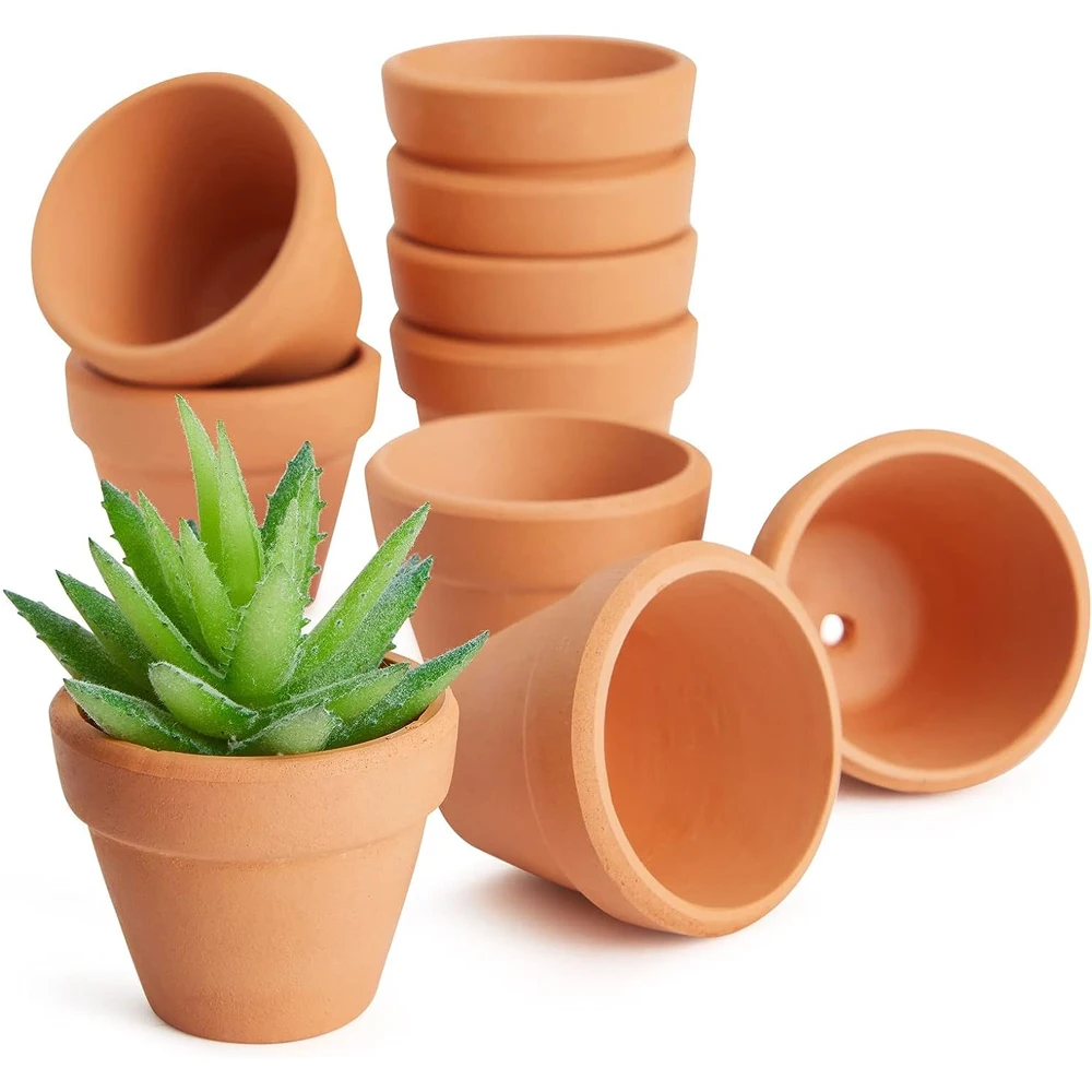 Mini macetas de terracota para plantas, maceta pequeña de terracota con  agujeros de drenaje, platillos para suculentas, interior y exterior -  AliExpress, image size:1000x1000