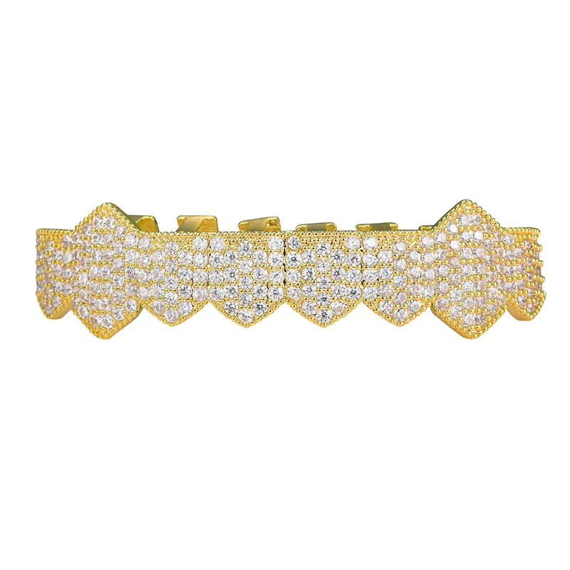 

Gold Plated Iced Out CZ Bottom Vampire Fangs Grills for Your Teeth Hip Hop Party Accessories Teeth Grills