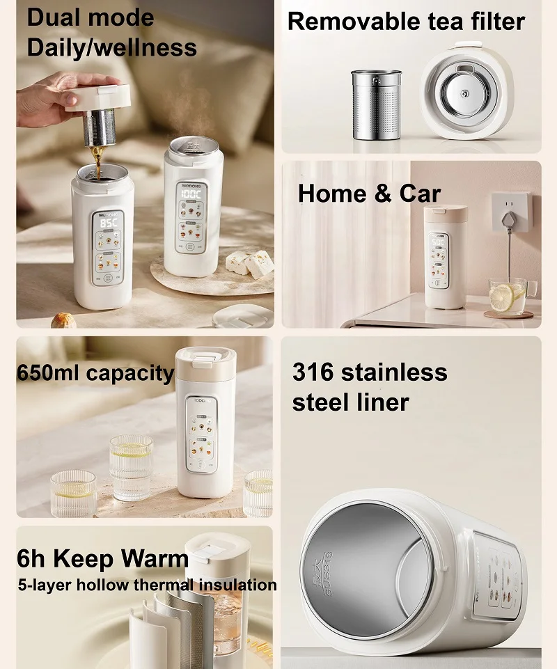 12V/24V/220V Mini Electric Kettle Home/Car Portable Heating Cup Multifunctional Boiled Water Pot Outdoors Travel Teapot 650ml 2