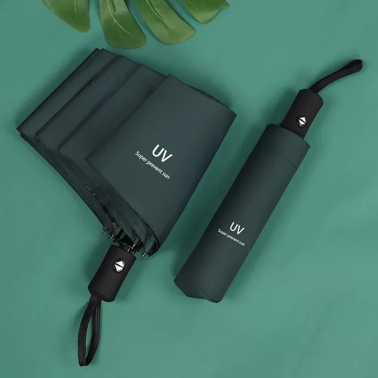 

Fully-automatic UV Thicken Black Glue Solid Color Sunscreen Parasol Black Coating 3 Fold Umbrella Reinforce Sunny Umbrella