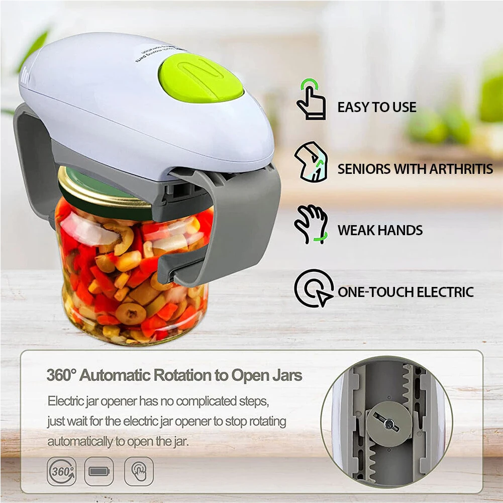 Electric Can Bottle Lid Opener Battery Operated One-Button Automatic Kitchen Gadget
