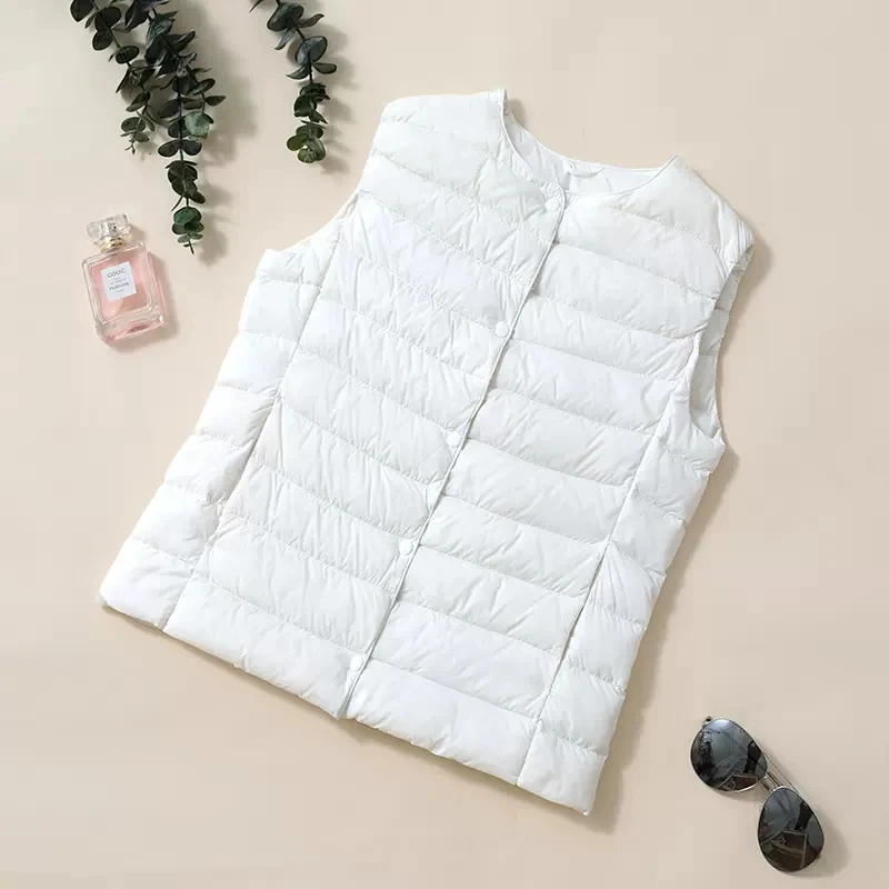 New Ultra Light Down Vest Women Short Puffer Vest Windproof Lightweight Warm Waistcoat Female Sleeveless White Duck Down Coat - 3