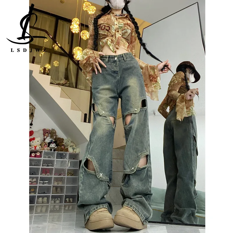 

Модные мешковатые джинсы Y2k в Корейском стиле, женские прямые джинсы с высокой талией, уличная одежда, винтажная одежда, женская одежда, женские брюки