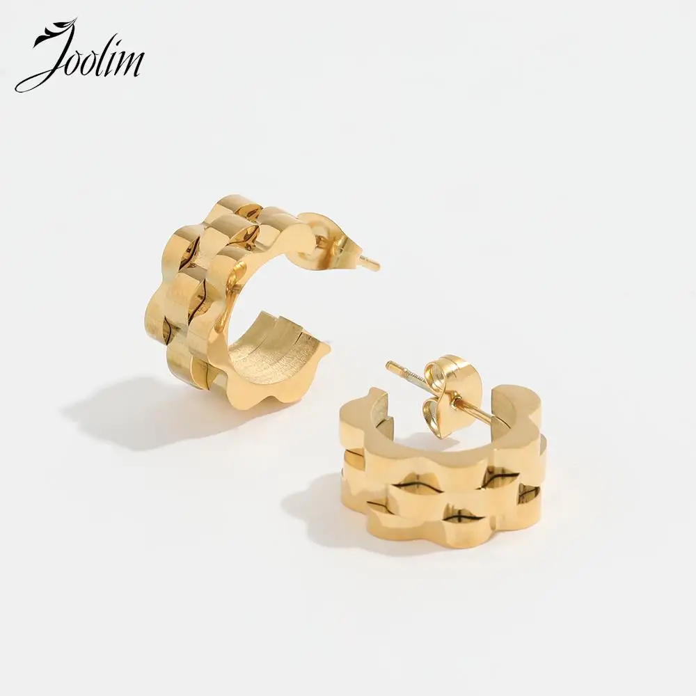 

Joolim Jewelry Wholesale High End PVD No Fade Classic Chunky Watchband Exaggerated Hoop Stainless Steel Earring for Women