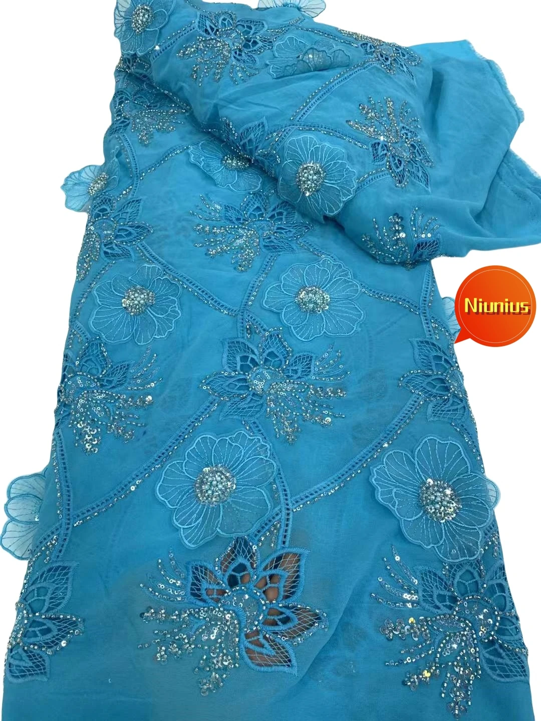 Latest Very Soft Laser Cotton Delicate Laser Embroidery Best Quality Lace With Stones Fabric Party Evening Dress NN1698_R