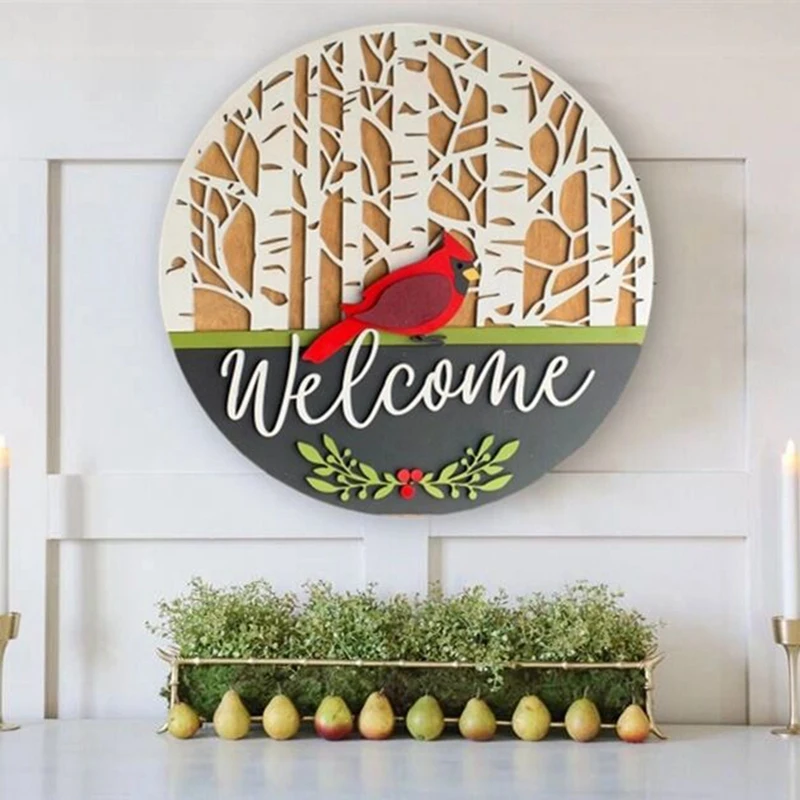 

Cardinal Wreath For Front Door 12 Inch Wooden Winter Cardinal Door Hanger Welcome Sign For Farmhouse Home Rustic