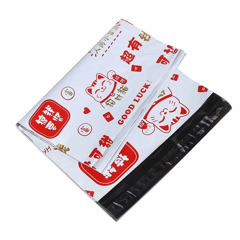 4 Sizes Small Express Bag Lucky Cat Printed Courier Envelope Good Luck Plastic Shipping Envelopes Business Pack Supplies 10Pcs