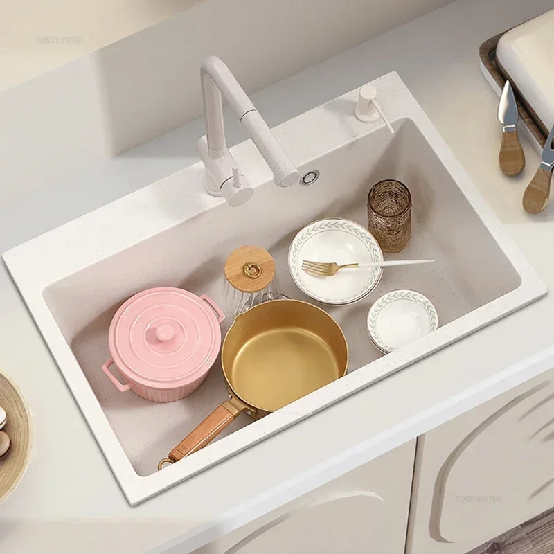 White Kitchen Sink For Dining Room Granite Embedded Smooth Sinks Nordic Fashion Design Kitchen Sinks For Rental Housing N 3