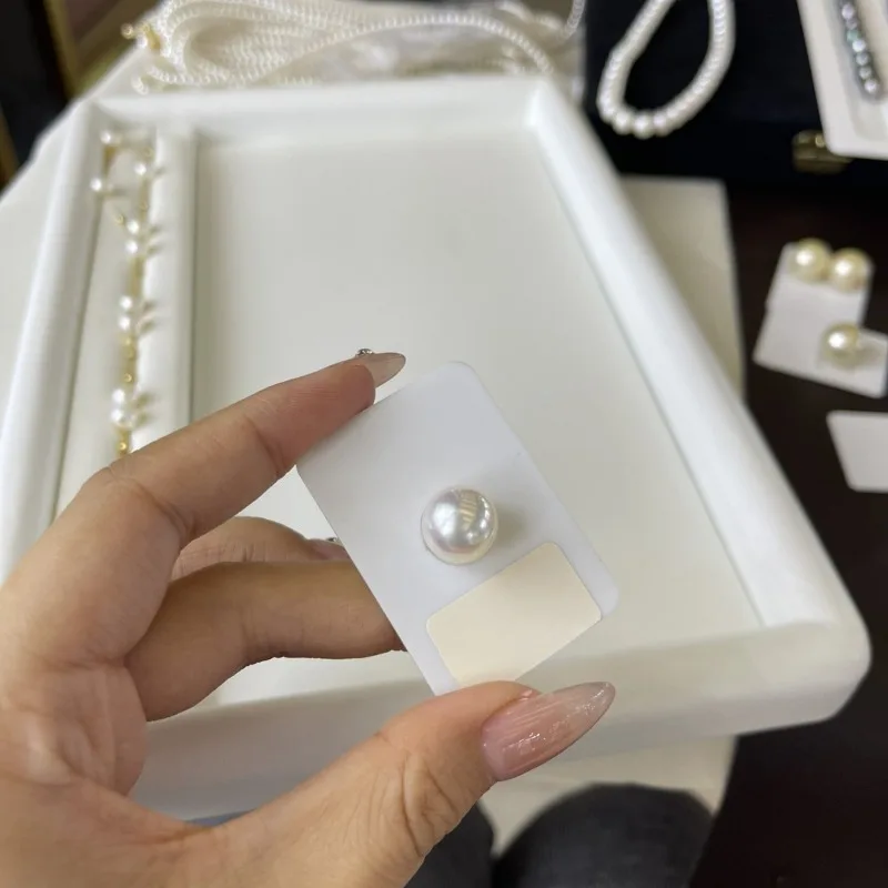 12-13mm Natural White Genuine Round Loose Pearl Making Ring Pendant for Women Wedding Gifts Jewelry Grace