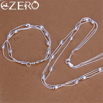 قلادة وأساور سلسلة من الخرز البيضاوي الفضي المزين بالشراشيب 1